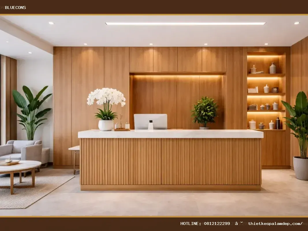 Quầy lễ tân màu gỗ – hình ảnh Bluecons