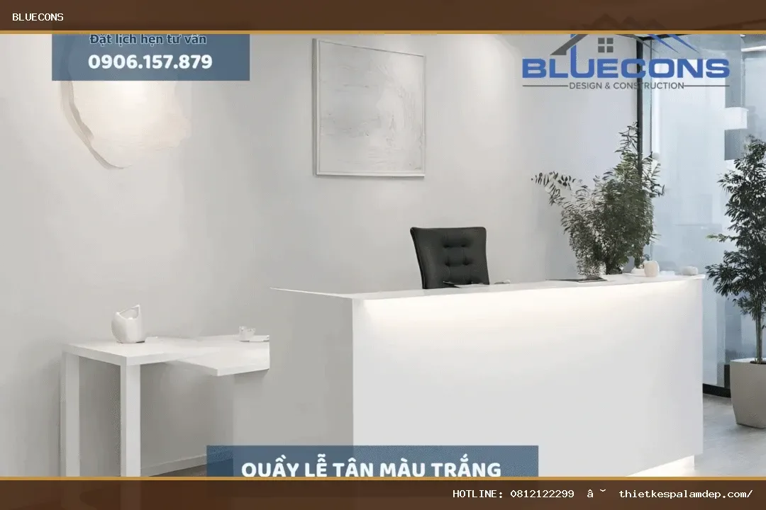 Quầy lễ tân màu trắng – hình ảnh Bluecons