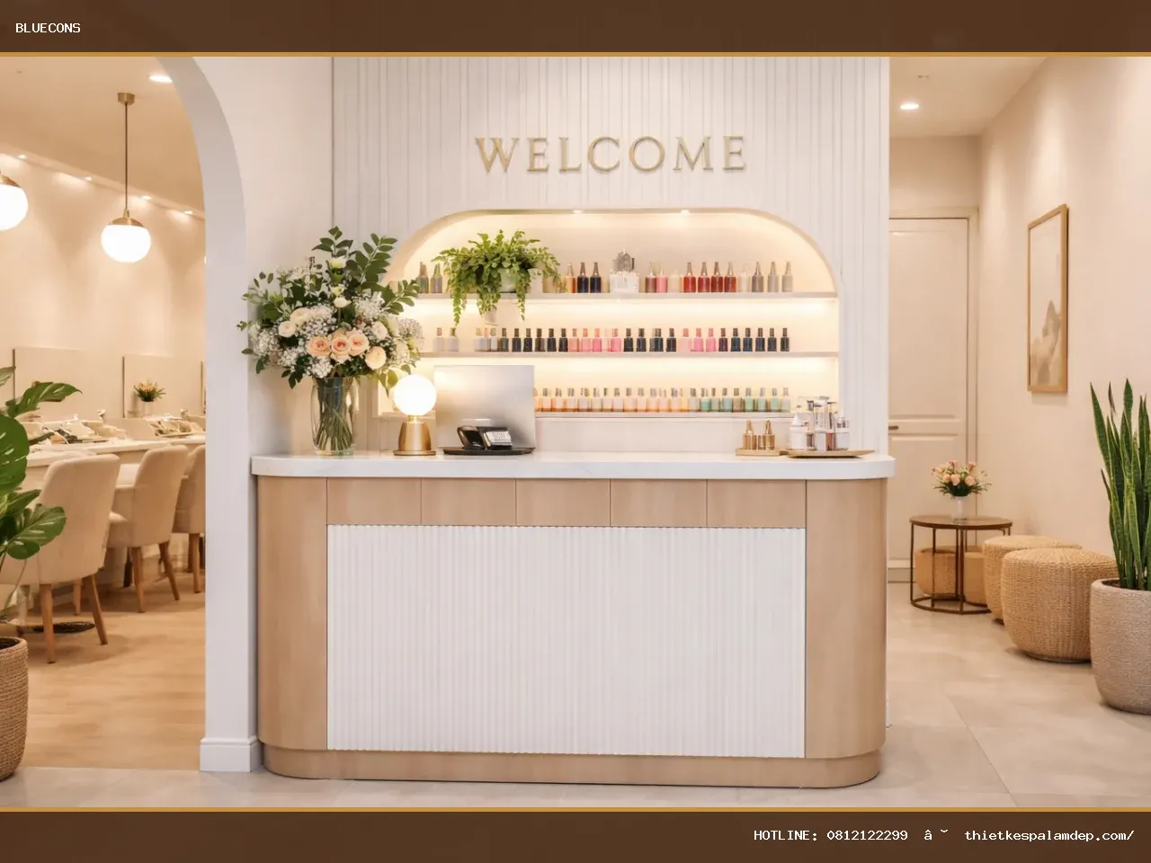 Quầy lễ tân mini cho tiệm nail – ảnh minh họa Bluecons