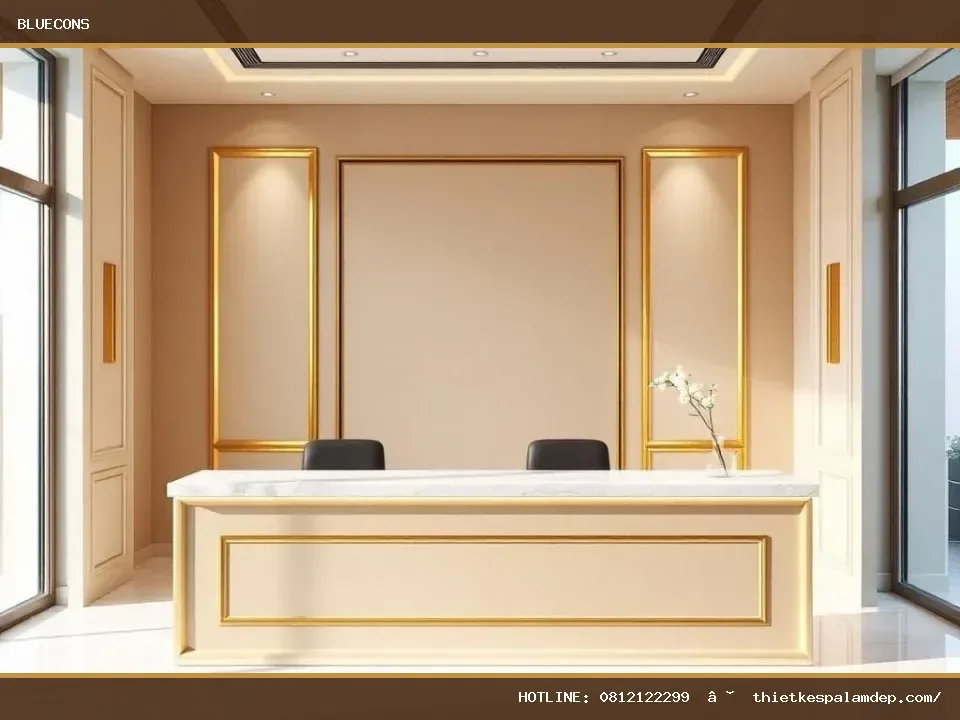 Quầy lễ tân tone be sáng – hình ảnh Bluecons