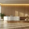 Quầy lễ tân tone trắng nâu tự nhiên