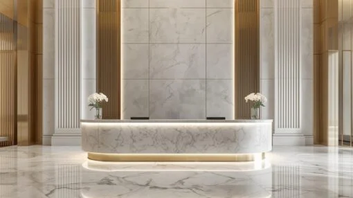 Quầy lễ tân tone trắng sang trọng