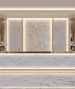 Quầy lễ tân tone trắng sang trọng