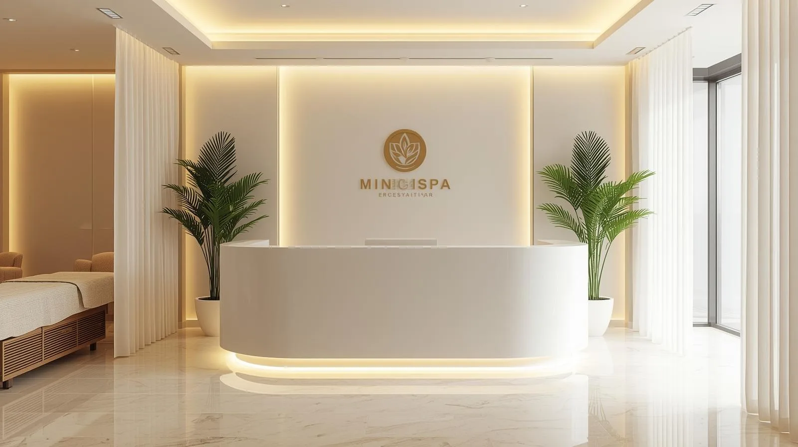 Quầy lễ tân tone trắng sang trọng