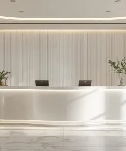 Quầy lễ tân tone trắng sang trọng