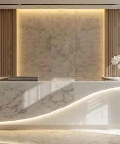 Quầy lễ tân tone trắng sang trọng