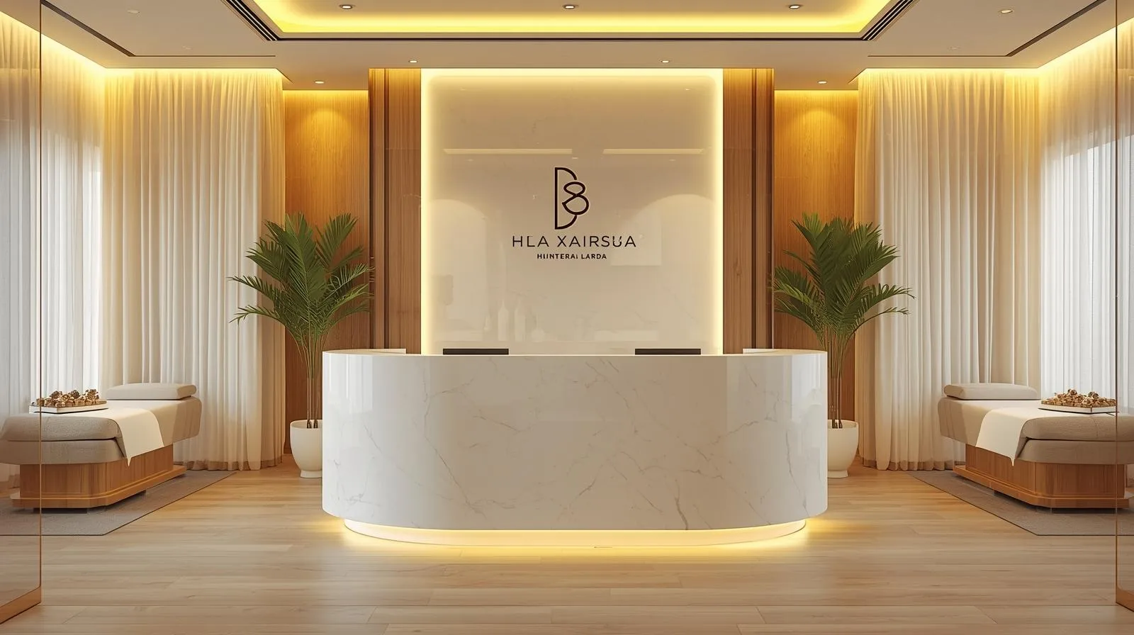 Quầy lễ tân tone trắng sang trọng