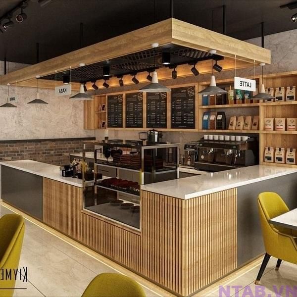 Quầy pha chế dạng chữ L cho quán cafe