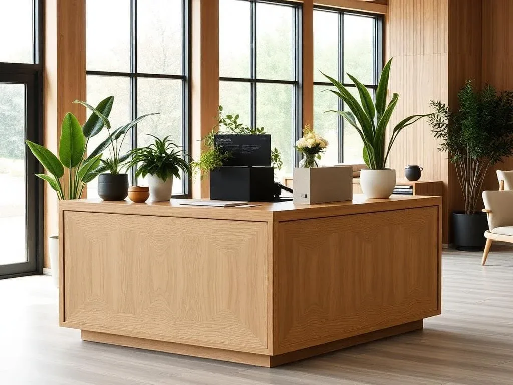quầy thu ngân gỗ công nghiệp MDF – hình ảnh Bluecons