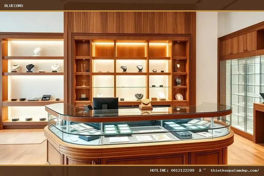 quầy thu ngân gỗ sang trọng cho showroom – hình ảnh Bluecons