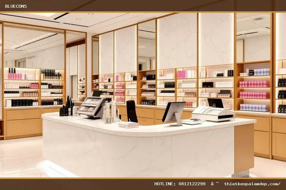 Quầy thu ngân phối đá marble – hình ảnh Bluecons