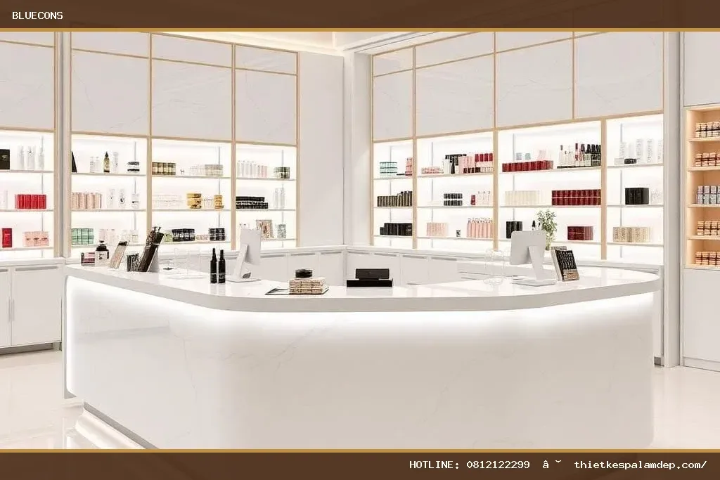 Quầy thu ngân phối đá marble – hình ảnh Bluecons