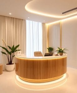Thiết kế quầy lễ tân gỗ đẹp 2025 11 Thiết kế quầy lễ tân gỗ đẹp 2025