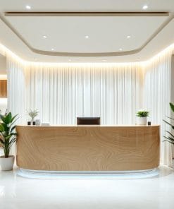 Thiết kế quầy lễ tân gỗ đẹp 2025 10 Thiết kế quầy lễ tân gỗ đẹp 2025