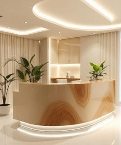 Thiết kế quầy lễ tân gỗ đẹp 2025