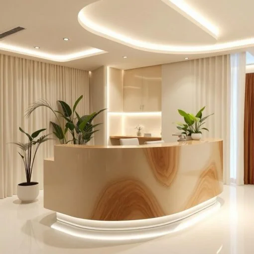 Thiết kế quầy lễ tân gỗ đẹp 2025