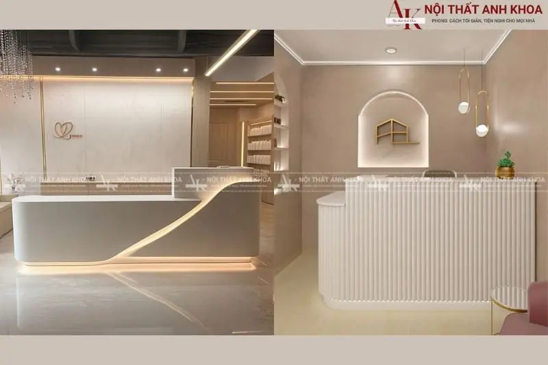 Quầy lễ tân chữ L nhỏ gọn cho văn phòng diện tích hẹp