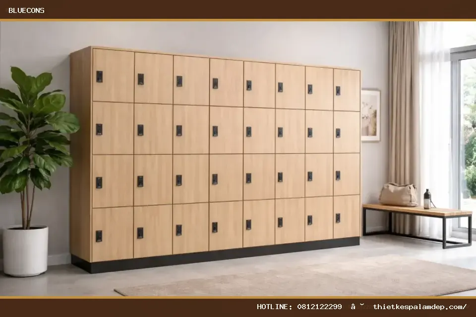 Tủ Locker Gỗ Nhiều Ngăn Có Khóa TLK001 – hình ảnh Bluecons