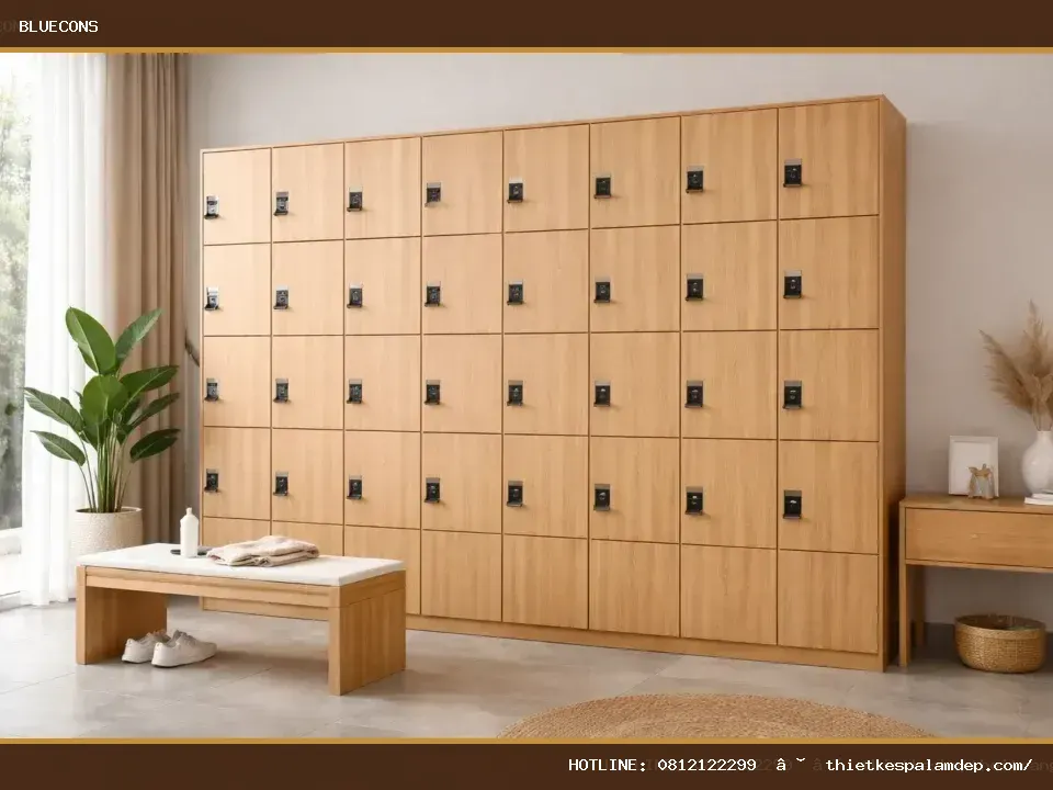 Tủ Locker Gỗ Nhiều Ngăn Có Khóa TLK001 – hình ảnh Bluecons