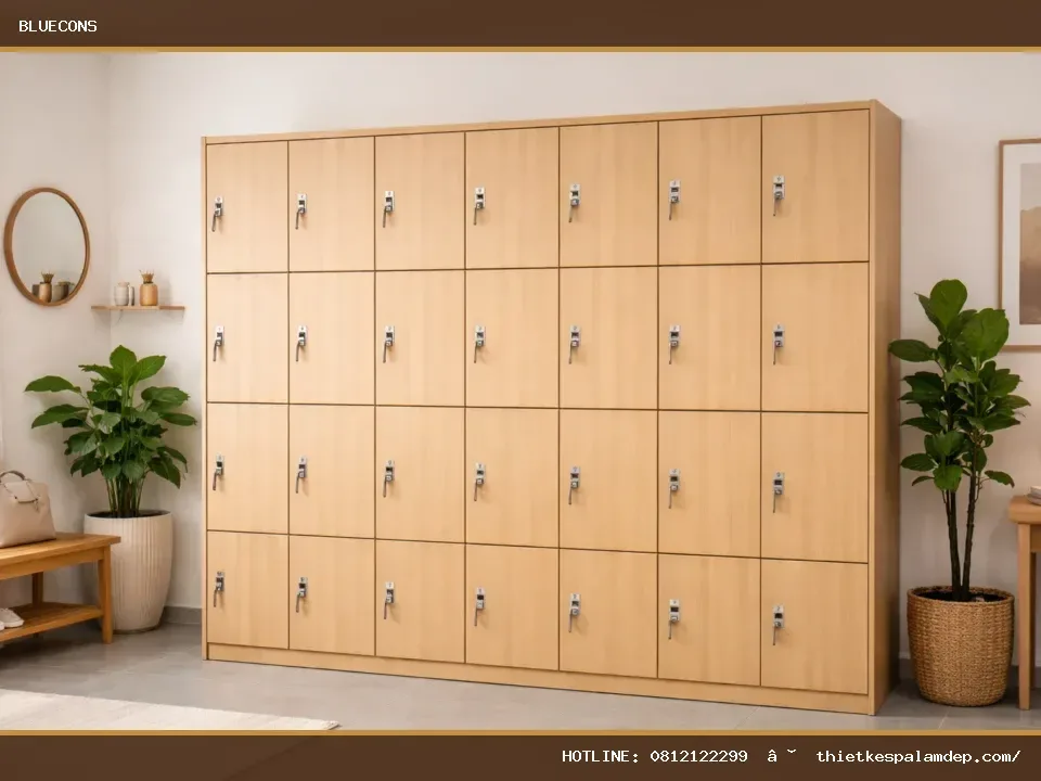 Tủ Locker Gỗ Nhiều Ngăn Có Khóa TLK001 – hình ảnh Bluecons