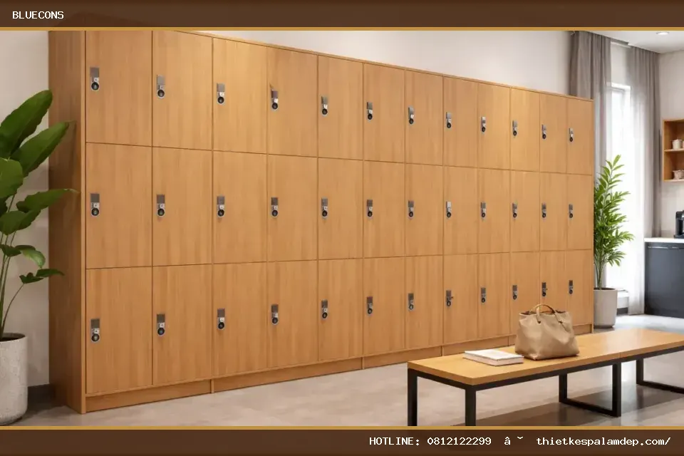 Tủ Locker Gỗ Nhiều Ngăn Có Khóa TLK001 – hình ảnh Bluecons