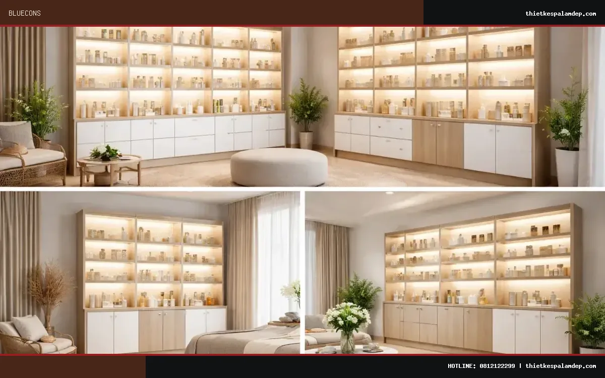 Thiết kế tủ mỹ phẩm cho spa nhỏ: Gọn đẹp mà vẫn đủ công năng