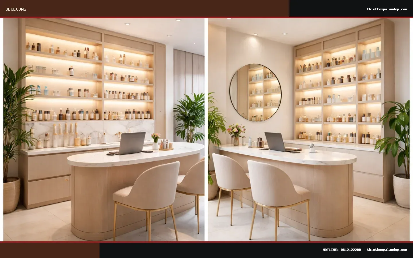 Tủ mỹ phẩm kết hợp quầy tư vấn cho spa: Tối ưu trưng bày và vận hành